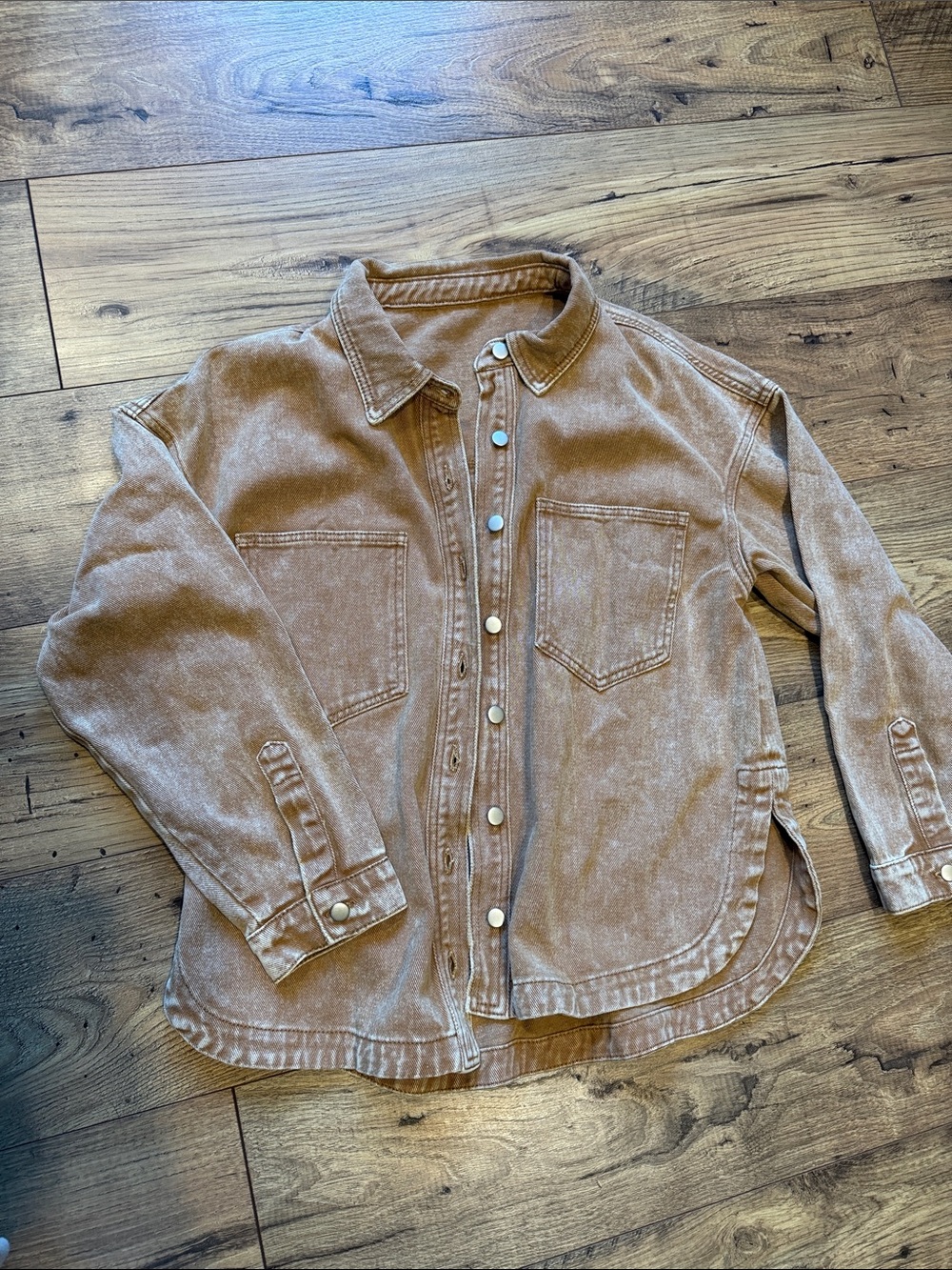 Washed Brown Button-Front Denim Jacket